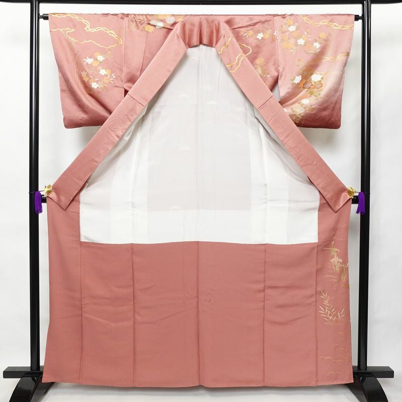 訪問着 正絹 古典柄 袷仕立て 身丈163.5cm 裄丈64.5cm 箔 金彩 ピンク_画像3