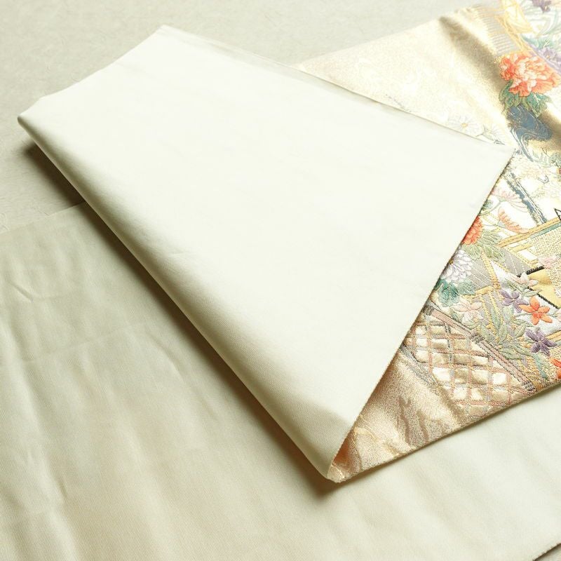 袋帯 六通柄 フォーマル用 正絹 流水御所解紋 風景柄 箔 金・銀_画像8