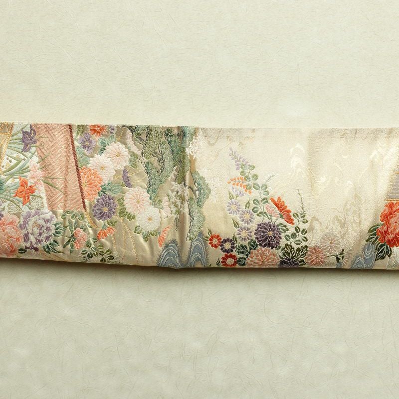 袋帯 六通柄 フォーマル用 正絹 流水御所解紋 風景柄 箔 金・銀_画像13