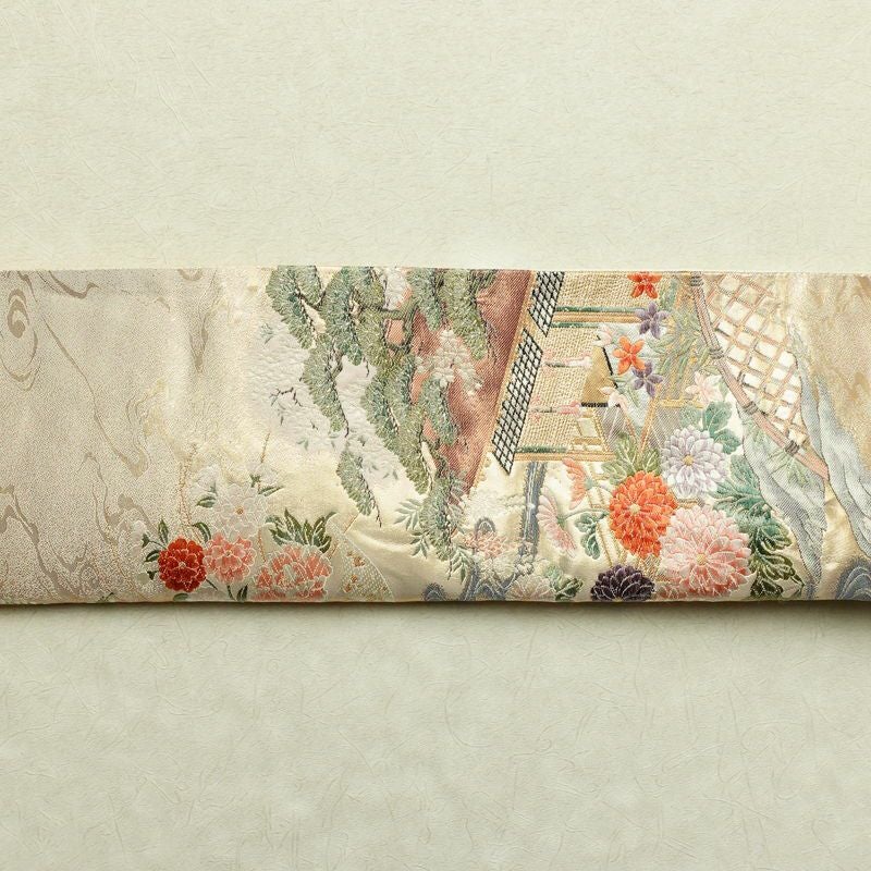 袋帯 六通柄 フォーマル用 正絹 流水御所解紋 風景柄 箔 金・銀_画像14