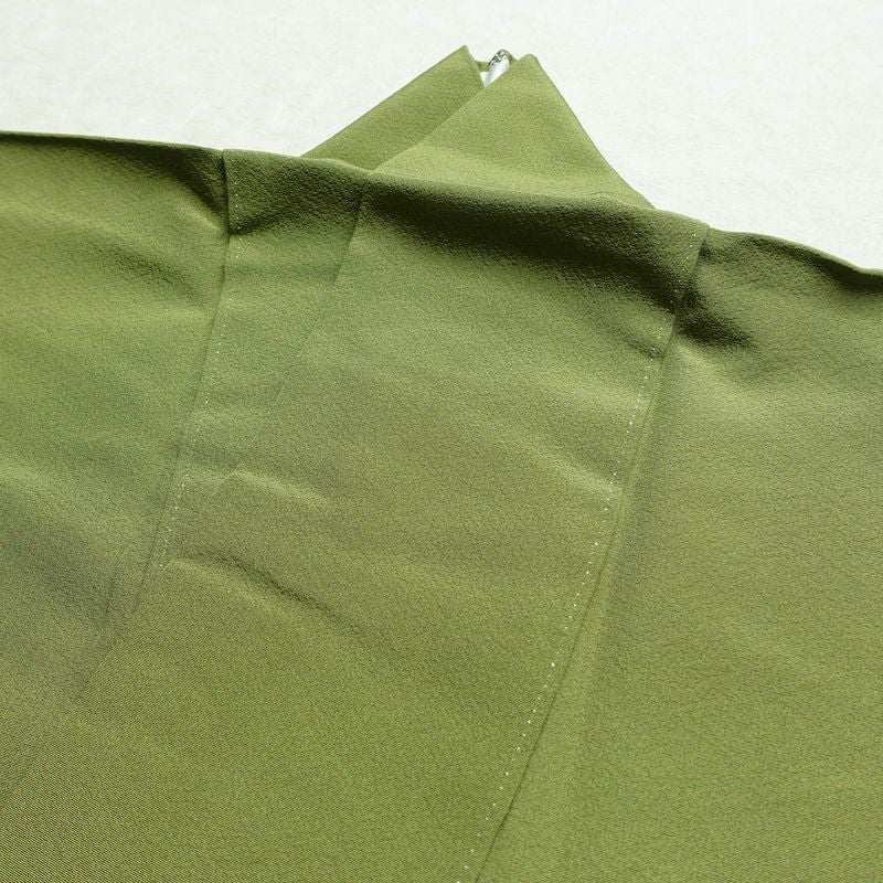 色無地 縮緬 一つ紋付き 正絹 無地 袷仕立て 身丈159cm 裄丈65.5cm 緑・うぐいす色_画像16