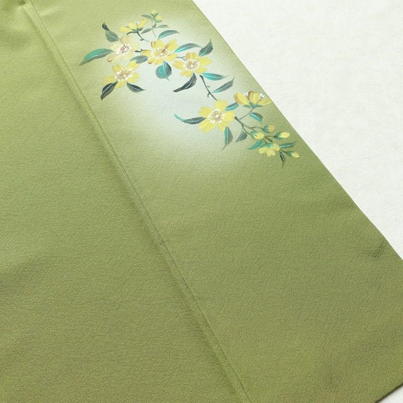 色無地 縮緬 一つ紋付き 正絹 無地 袷仕立て 身丈159cm 裄丈65.5cm 緑・うぐいす色_画像19