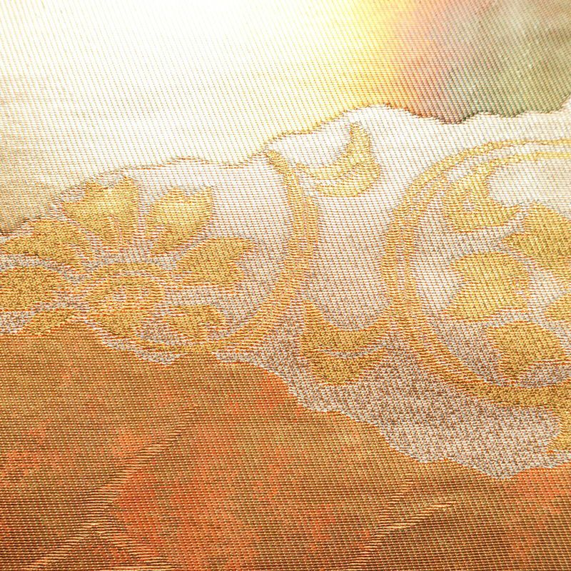 名古屋帯 六通柄 正絹 古典柄 名古屋仕立て 箔 橙_画像3