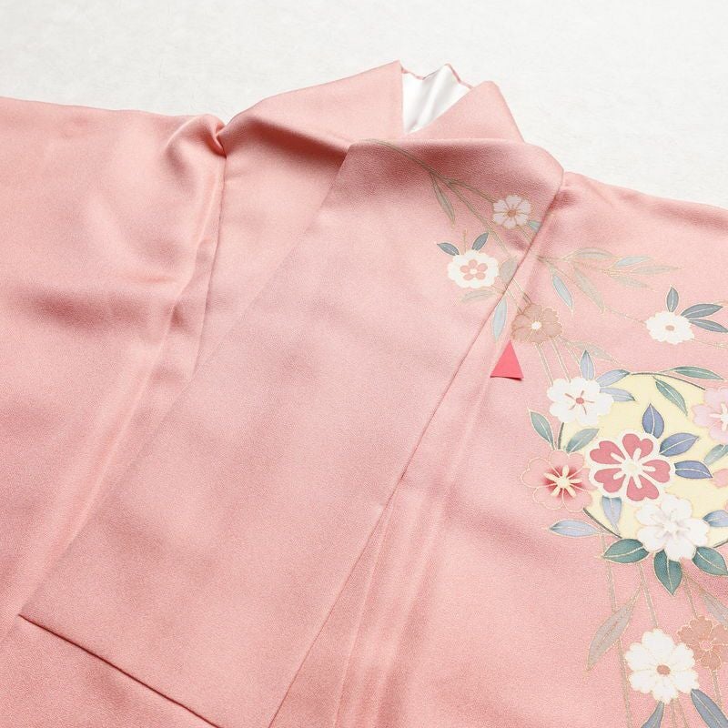 訪問着 正絹 古典柄 身丈163cm 裄丈65.5cm 箔 金彩 御所車 梅 松 菊 ピンク_画像12