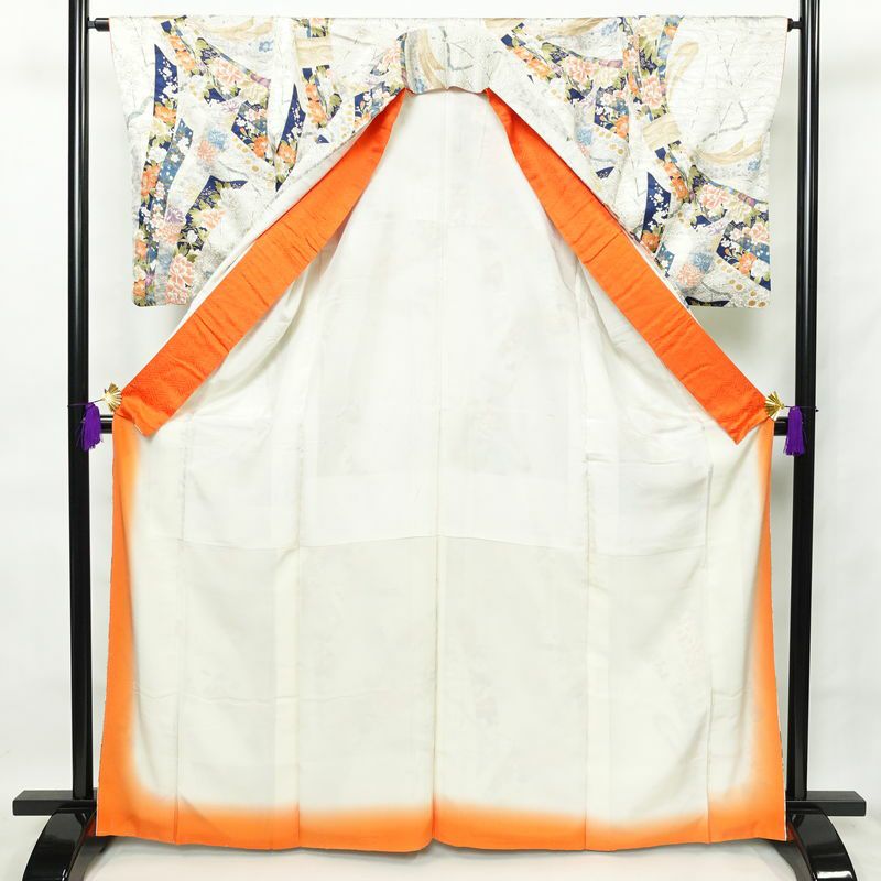 小紋 正絹 古典柄 袷仕立て 身丈165cm 裄丈65.5cm 箔 熨斗目 金彩 白_画像3