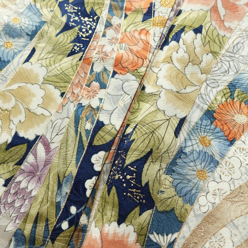 小紋 正絹 古典柄 袷仕立て 身丈165cm 裄丈65.5cm 箔 熨斗目 金彩 白_画像9