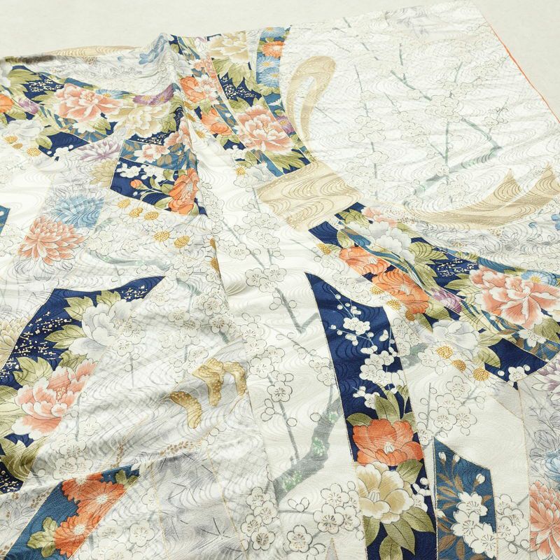 小紋 正絹 古典柄 袷仕立て 身丈165cm 裄丈65.5cm 箔 熨斗目 金彩 白_画像13