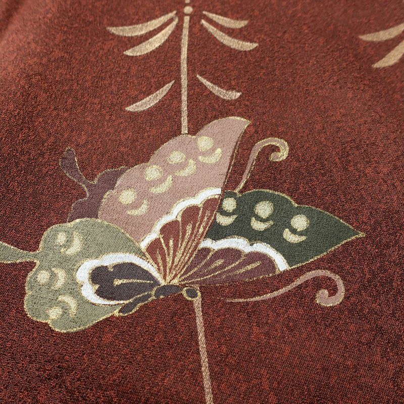 訪問着 良品 正絹 蝶・昆虫柄 袷仕立て 身丈157.5cm 裄丈65cm 箔 一部しつけ糸付き 茶_画像6