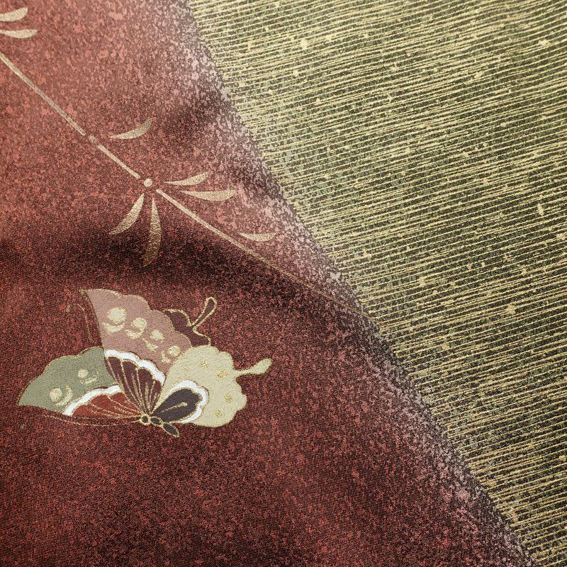 訪問着 良品 正絹 蝶・昆虫柄 袷仕立て 身丈157.5cm 裄丈65cm 箔 一部しつけ糸付き 茶_画像11