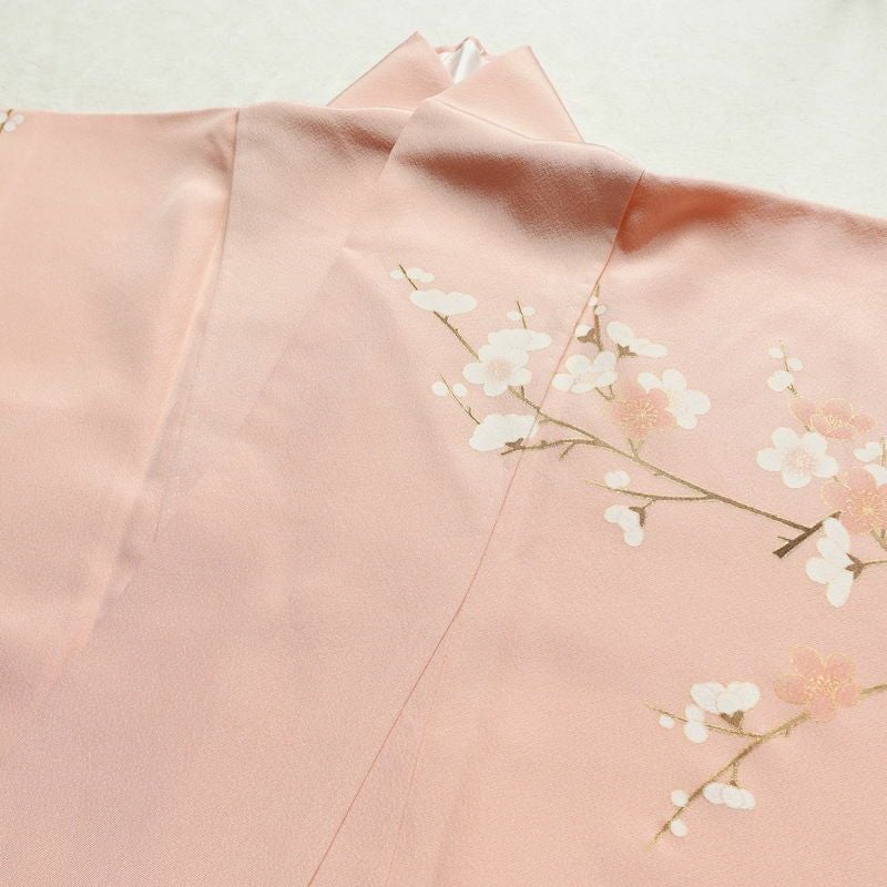 訪問着 縮緬 正絹 古典柄 袷仕立て 身丈160cm 裄丈69cm 箔 梅 菊 萩 ピンク_画像16