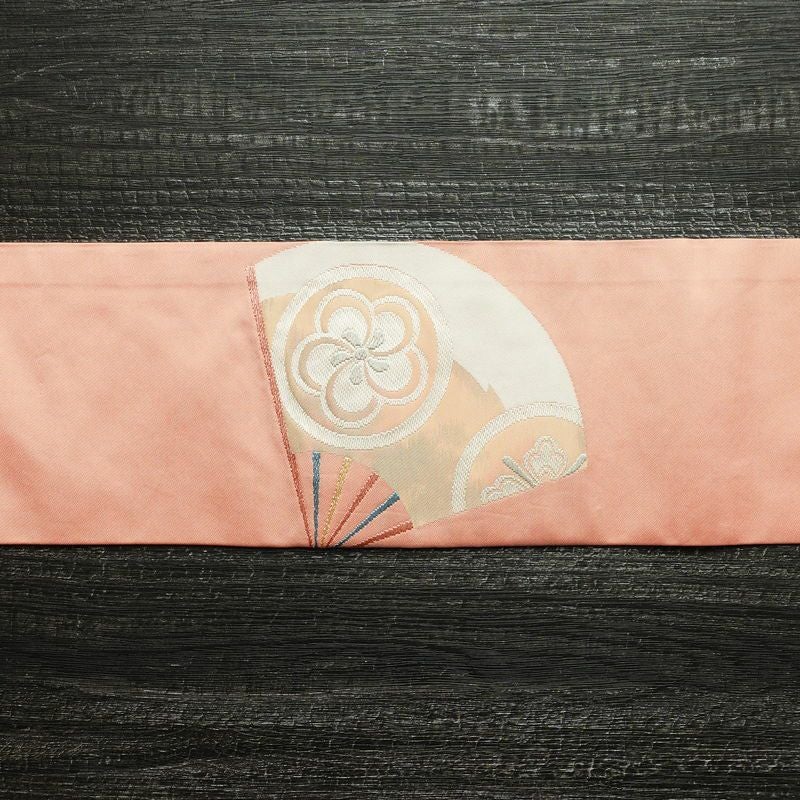名古屋帯 太鼓柄 正絹 古典柄 名古屋仕立て 扇子 刺繍 ピンク_画像14