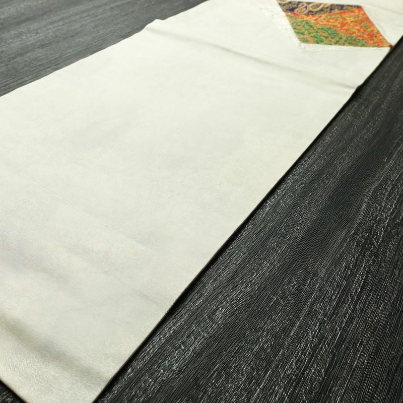 名古屋帯 太鼓柄 良品 切嵌 正絹 幾何学柄・抽象柄 名古屋仕立て 白_画像7