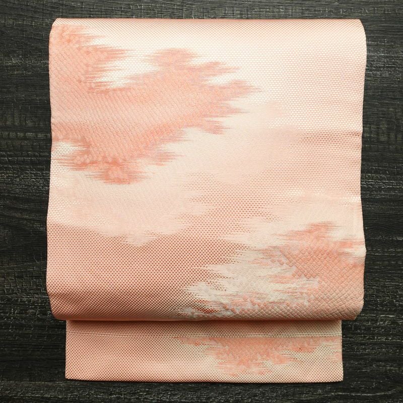 名古屋帯 太鼓柄 正絹 幾何学柄・抽象柄 名古屋仕立て 銀糸 ピンク_画像1