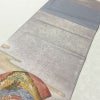 袋帯 樽本伊勢蔵 能面 檜扇 太鼓柄 美品 落款入り 正絹 人物・動物柄 箔 紫・藤色_画像12