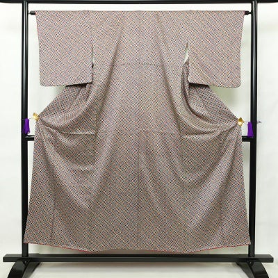 小紋 良品 しつけ糸付き 総柄 正絹 古典柄 袷仕立て 身丈153cm 裄丈64cm 青・紺