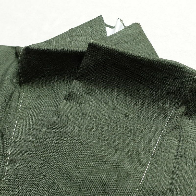 付け下げ 紬地 落款入り しつけ糸付き 正絹 その他の柄 袷仕立て 身丈166cm 裄丈70cm 箔 緑・うぐいす色_画像16