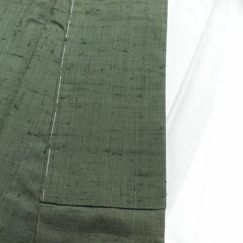 付け下げ 紬地 落款入り しつけ糸付き 正絹 その他の柄 袷仕立て 身丈166cm 裄丈70cm 箔 緑・うぐいす色_画像17