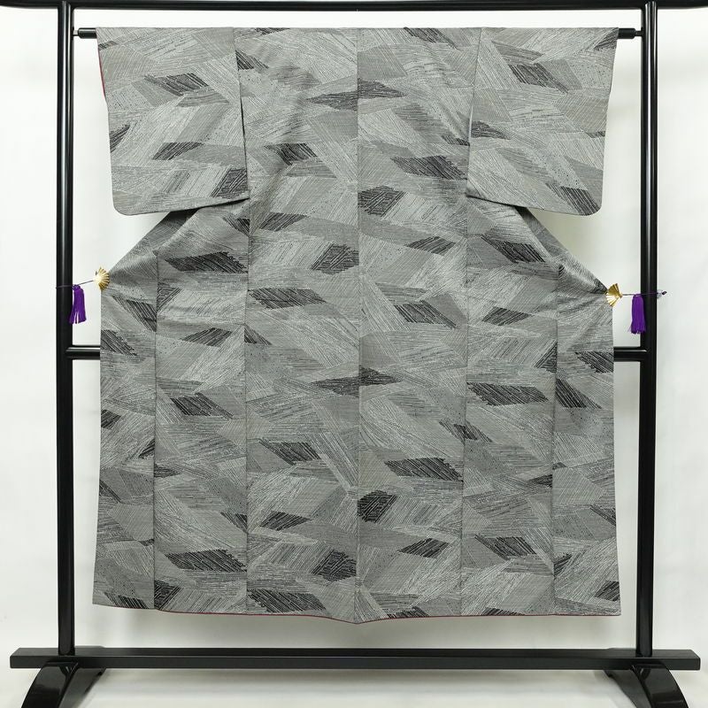 小紋 ポリエステル 幾何学柄・抽象柄 袷仕立て 身丈149cm 裄丈63.5cm グレー_画像1