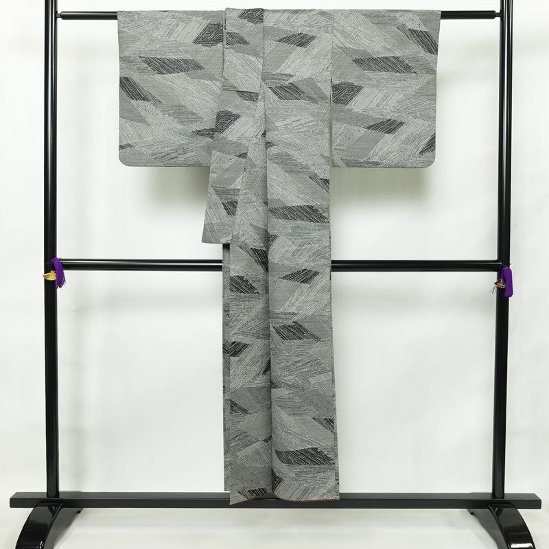 小紋 ポリエステル 幾何学柄・抽象柄 袷仕立て 身丈149cm 裄丈63.5cm グレー_画像2