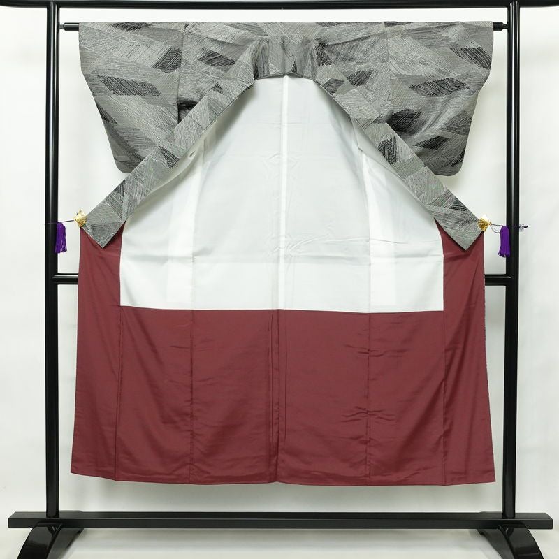 小紋 ポリエステル 幾何学柄・抽象柄 袷仕立て 身丈149cm 裄丈63.5cm グレー_画像3