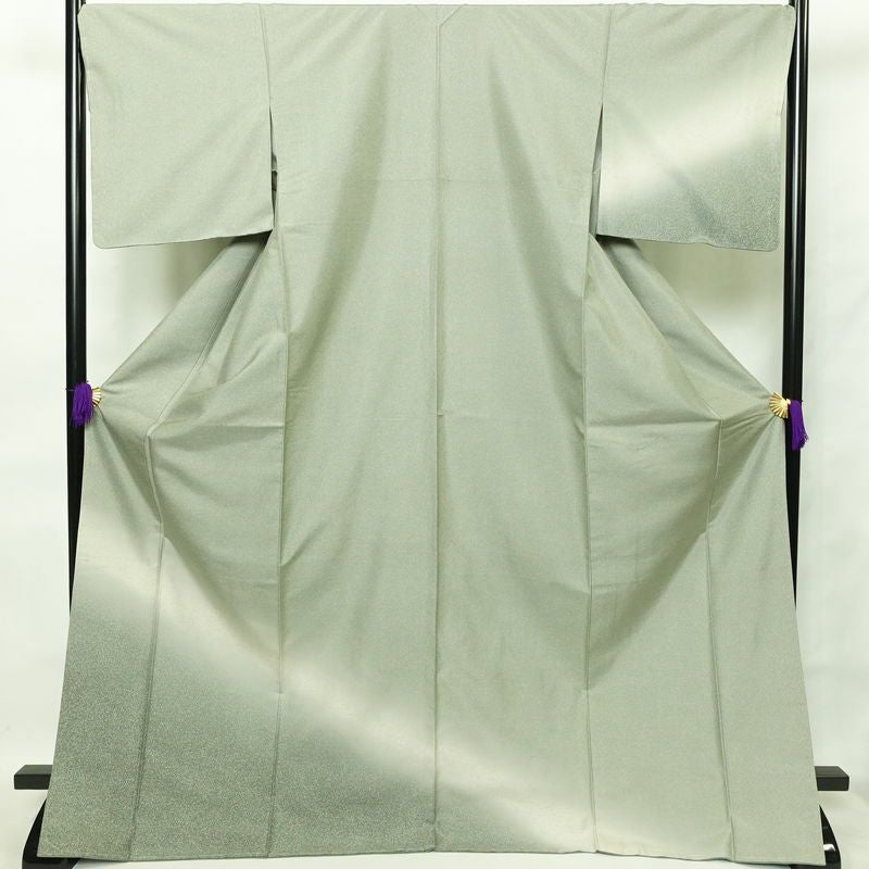 付け下げ 美品 しつけ糸付き 紬地 正絹 その他の柄 袷仕立て 身丈173.5cm 裄丈70cm 緑・うぐいす色_画像1