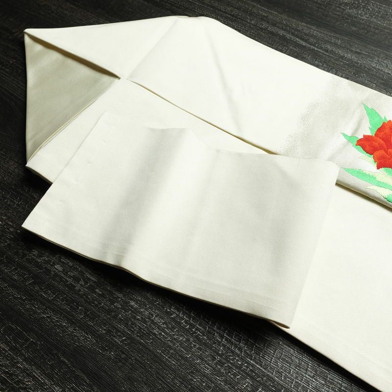 名古屋帯 太鼓柄 正絹 花柄 名古屋仕立て 刺繍 白_画像21