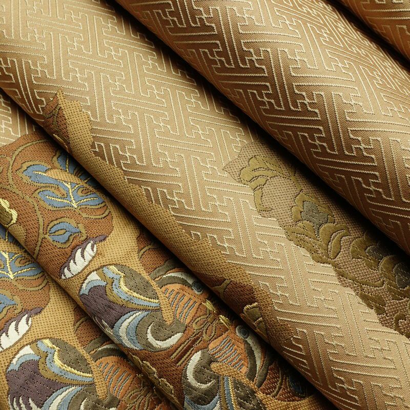 袋帯 六通柄 良品 一般用 正絹 幾何学柄・抽象柄 金糸 帯 黄・黄土色_画像19