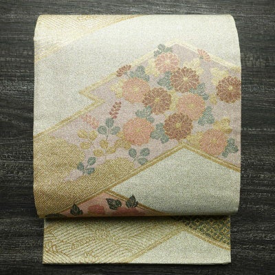 袋帯 本金二重箔 扇面花鳥 文六通柄 良品 フォーマル用 正絹 古典柄 箔 