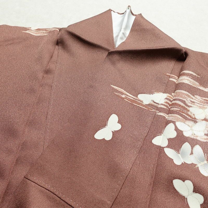 訪問着 しつけ糸付き 正絹 蝶・昆虫柄 袷仕立て 身丈159.5cm 裄丈66cm 箔 金彩 フォーマル 着物 茶_画像17