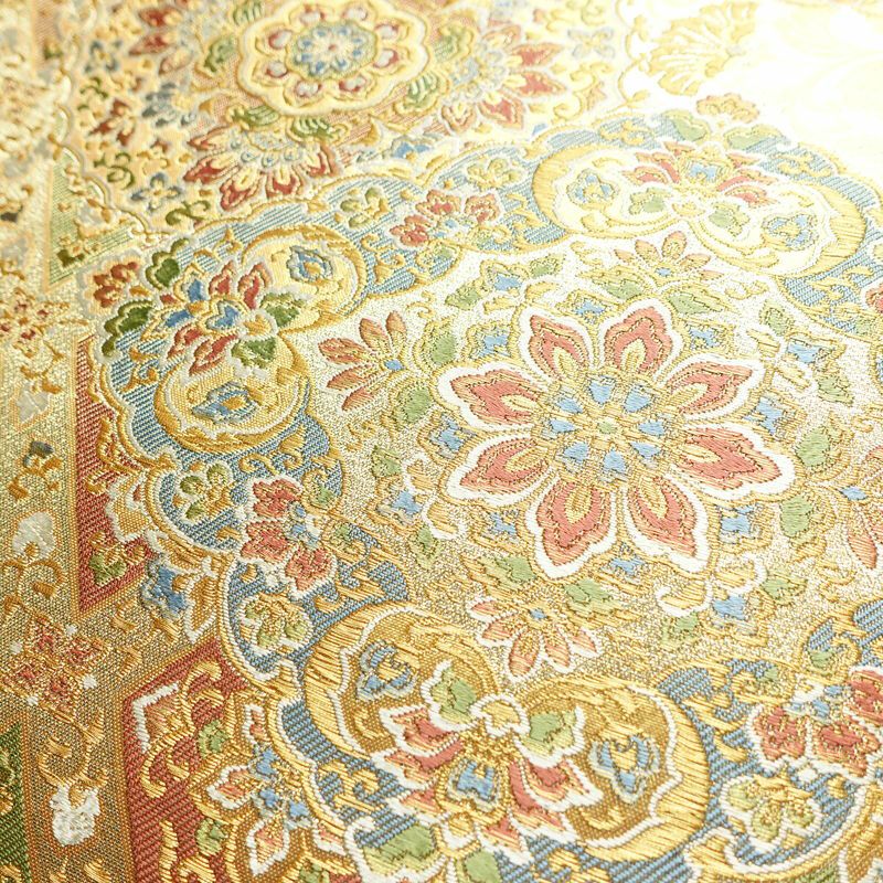 袋帯 西陣織 六通柄 良品 証紙あり フォーマル用 正絹 幾何学柄・抽象柄 箔 金糸 帯 クリーム_画像3