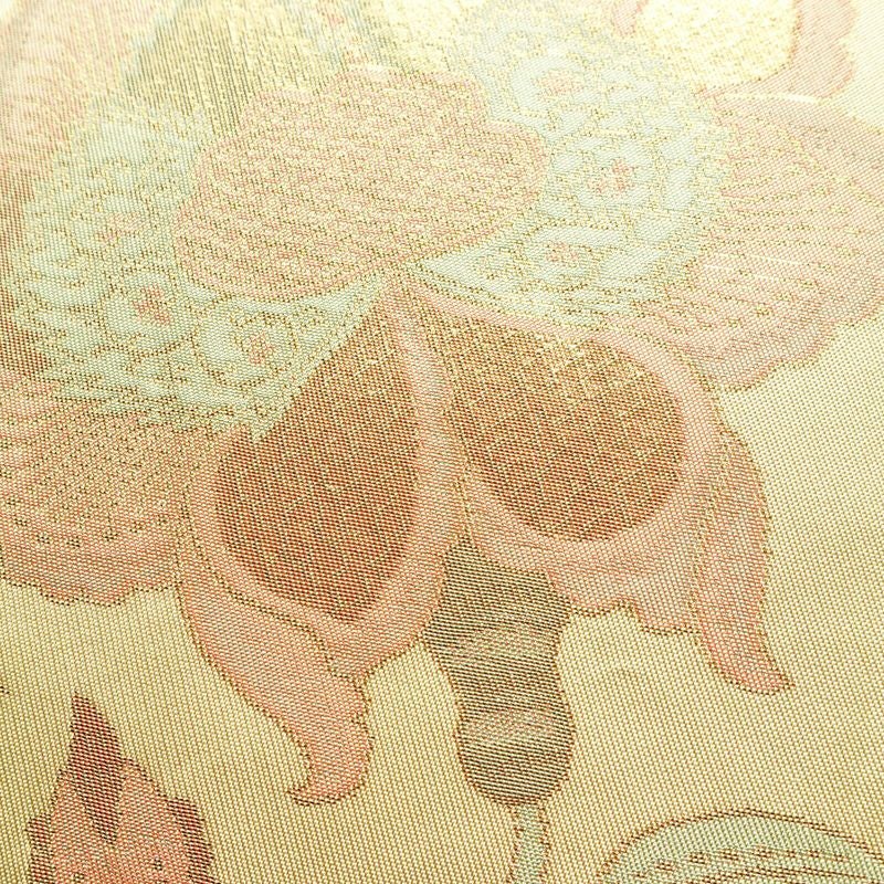 袋帯 全通柄 フォーマル用 正絹 花柄 箔 金糸 帯 クリーム_画像3