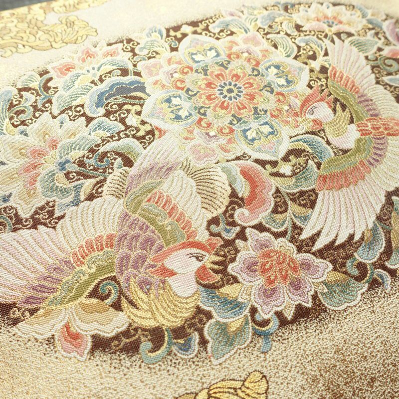 袋帯 六通柄 良品 フォーマル用 正絹 幾何学柄・抽象柄 箔 金糸 京の国宝 帯 クリーム_画像3