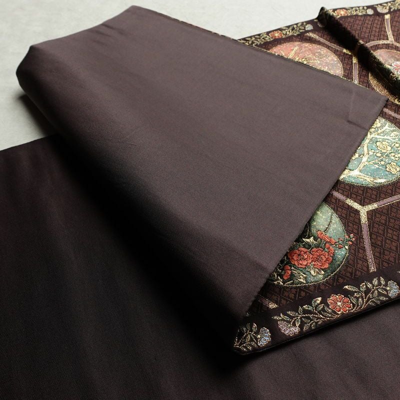 袋帯 六通柄 フォーマル用 正絹 木の葉・植物柄 箔 金糸 帯 亀甲 花 紫・藤色_画像9