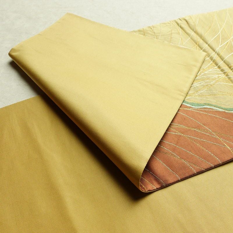 袋帯 清映彩薫風 六通柄 良品 フォーマル用 正絹 幾何学柄・抽象柄 金糸 帯 黄・黄土色_画像9