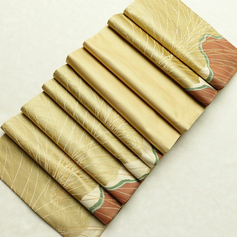 袋帯 清映彩薫風 六通柄 良品 フォーマル用 正絹 幾何学柄・抽象柄 金糸 帯 黄・黄土色_画像19