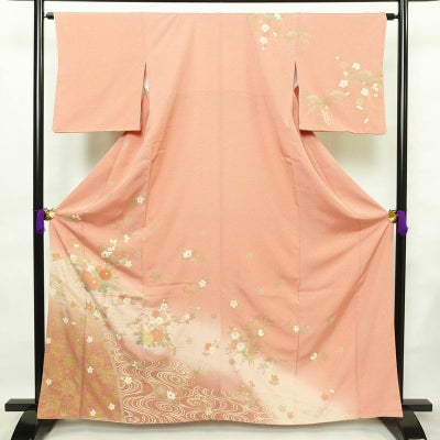 訪問着 加賀友禅 良品 落款入り 浜ちりめん 縮緬 正絹 花柄 袷仕立て