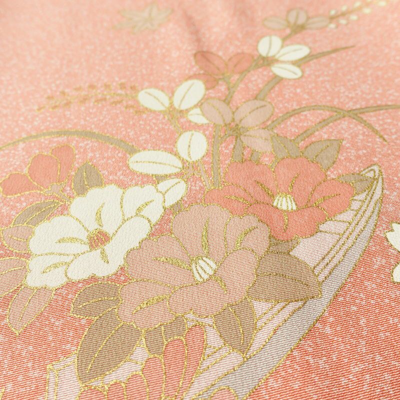 訪問着 良品 縮緬 正絹 古典柄 袷仕立て 身丈164cm 裄丈64.5cm 箔 金彩 フォーマル 着物 ピンク_画像7