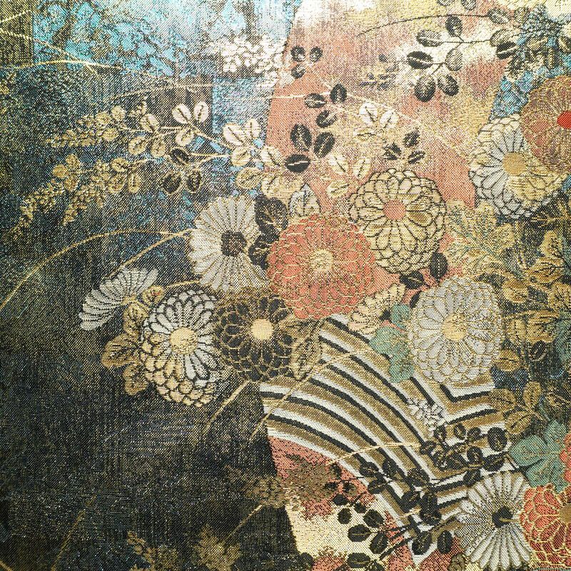袋帯 六通柄 良品 フォーマル用 正絹 花柄 箔 金糸 帯 黒_画像2