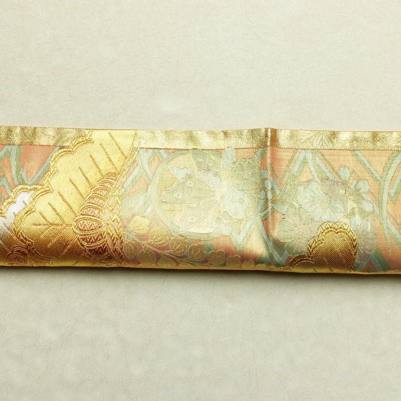 袋帯 六通柄 良品 正絹 木の葉・植物柄 箔 金糸 松 藤 蝶 帯 金・銀_画像15