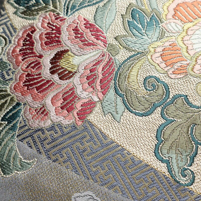 袋帯 西域錦繍文 六通柄 良品 フォーマル用 正絹 花柄 金通し 金糸 帯 牡丹鼠色 紫・藤色_画像6