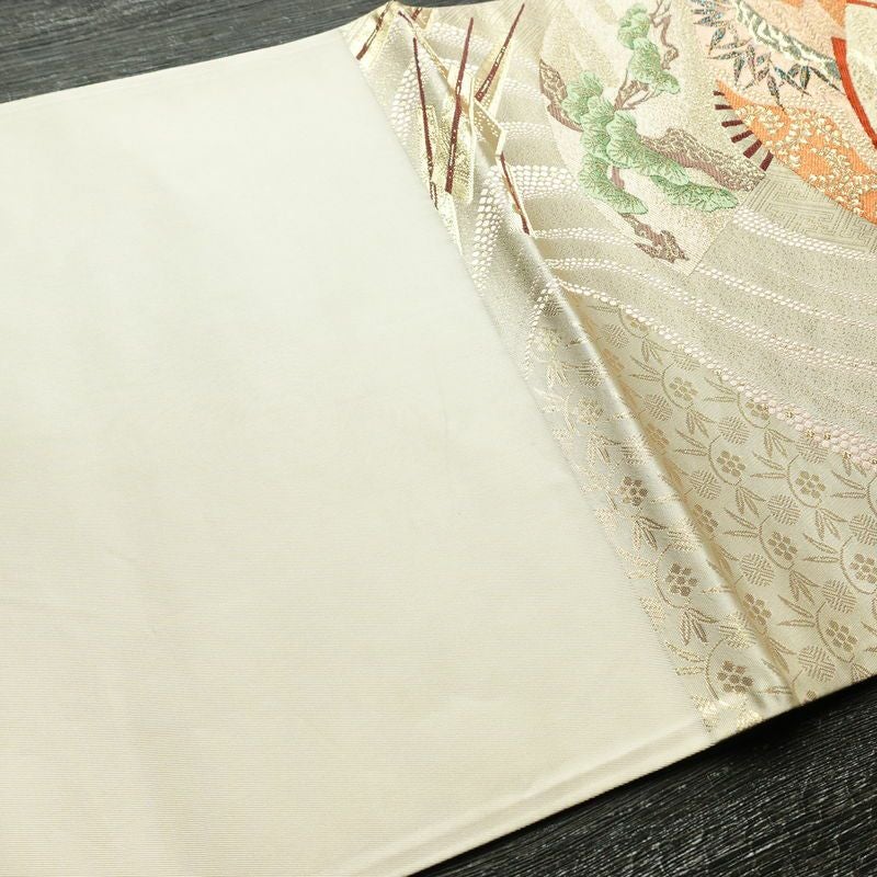 袋帯 詠歌清泉文 六通柄 フォーマル用 正絹 古典柄 箔 帯 クリーム_画像13