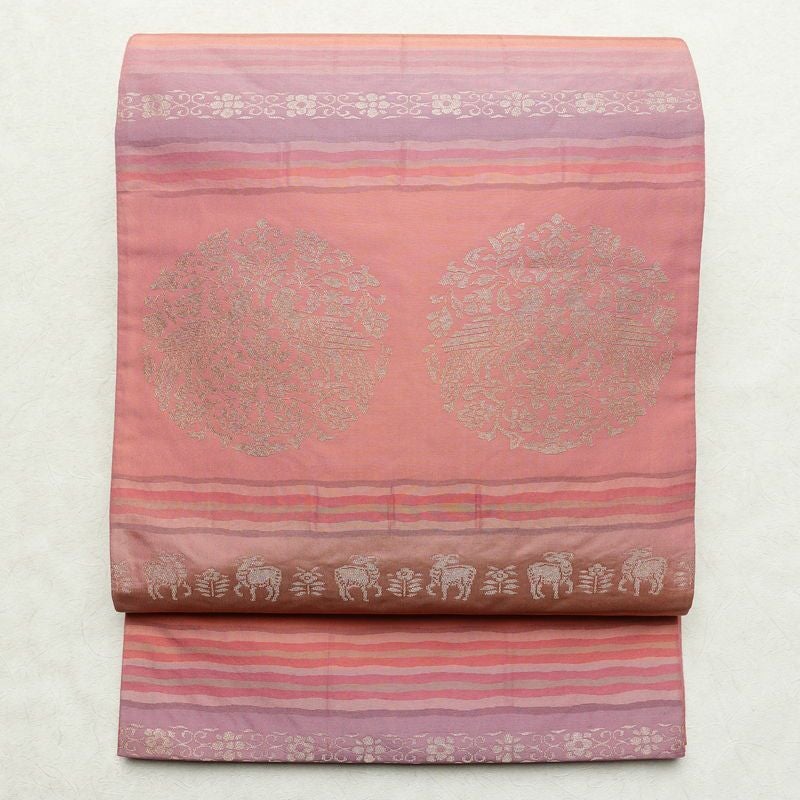 袋帯 六通柄 一般用 正絹 幾何学柄・抽象柄 帯 ピンク_画像1