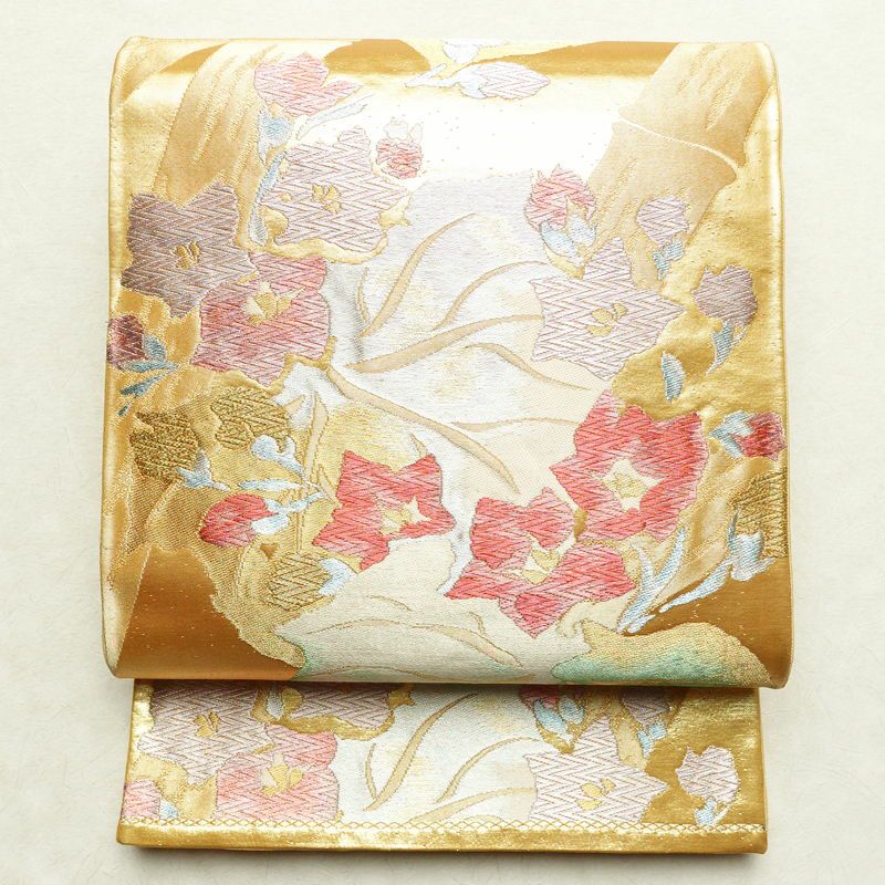 袋帯 六通柄 フォーマル用 正絹 古典柄 箔 鶴 梅 菊 金糸 帯 金・銀