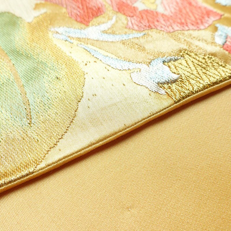 袋帯 六通柄 良品 フォーマル用 正絹 木の葉・植物柄 箔 金糸 帯 金・銀_画像12