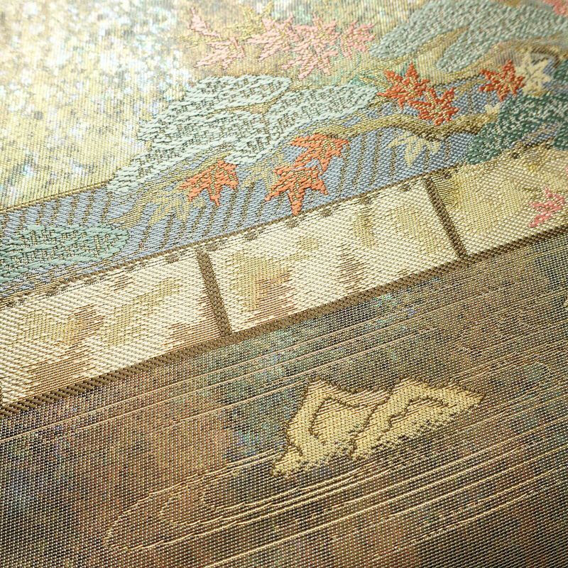 袋帯 六通柄 美品 正絹 風景柄 箔 金糸 帯 多色使い_画像3