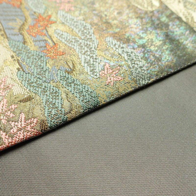 袋帯 六通柄 美品 正絹 風景柄 箔 金糸 帯 多色使い_画像12