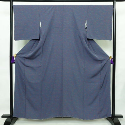 小紋 しつけ糸付き 縮緬 総柄 正絹 古典柄 袷仕立て 身丈160cm 裄丈69.5cm 着物 青・紺