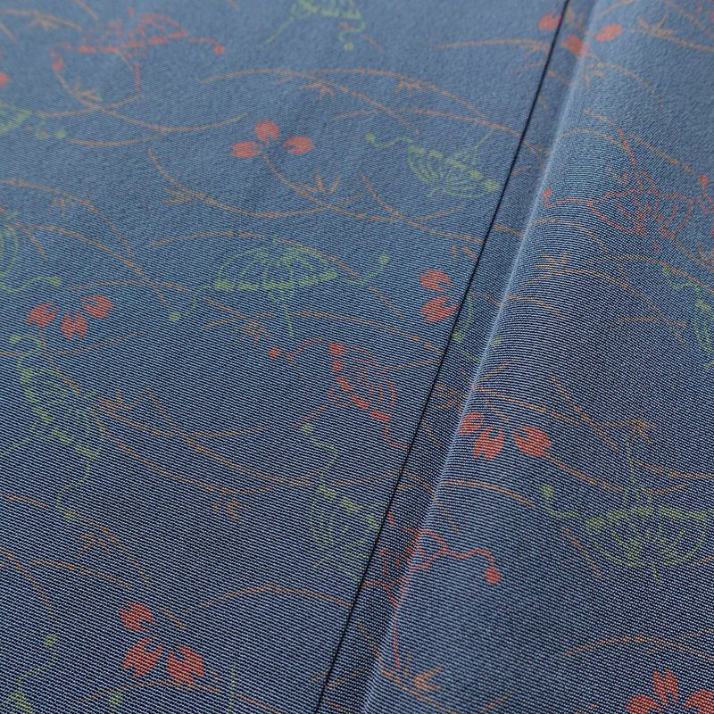 小紋 しつけ糸付き 縮緬 総柄 正絹 古典柄 袷仕立て 身丈160cm 裄丈69.5cm 着物 青・紺_画像8