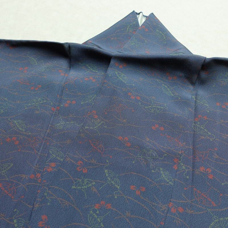 小紋 しつけ糸付き 縮緬 総柄 正絹 古典柄 袷仕立て 身丈160cm 裄丈69.5cm 着物 青・紺_画像16