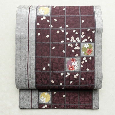 袋帯 杉良太郎 六通柄 良品 フォーマル用 正絹 花柄 金糸 銀糸 桜 紫・藤色